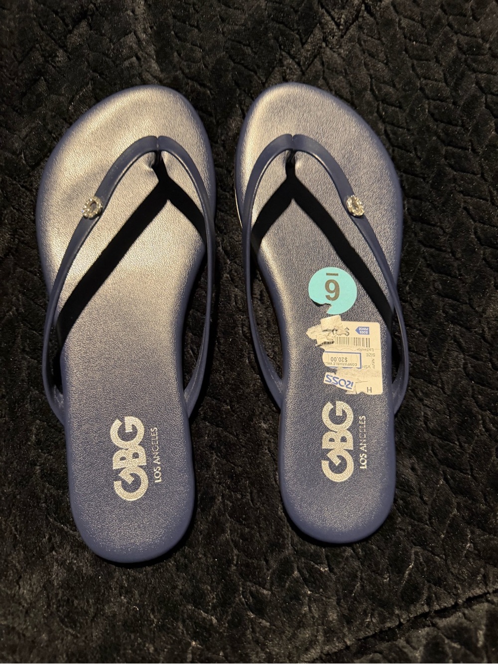 GBG Los Angeles Navy Blue Metallic Flip Flop Sandals